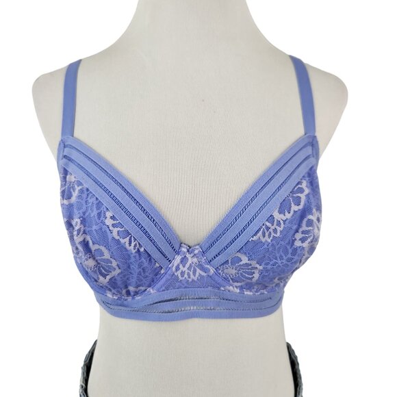 Victoria's Secret PINK Bra 34DD Underwire Unlined Lace Adjustable Straps Purple - Picture 1 of 12